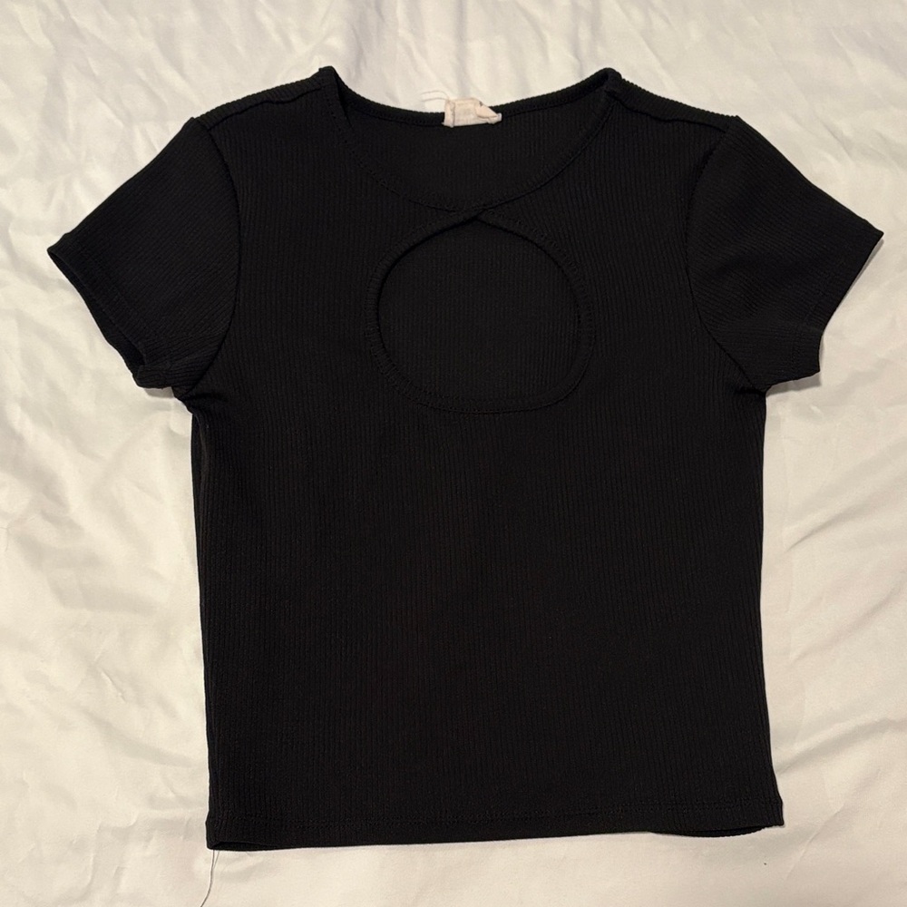 Cotton On Black Cut-Out Short Sleeve Crop Tee